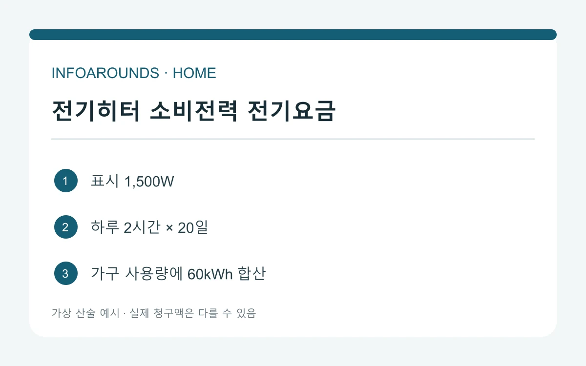전기히터 소비전력 전기요금의 판단 순서를 보여 주는 정보 도해