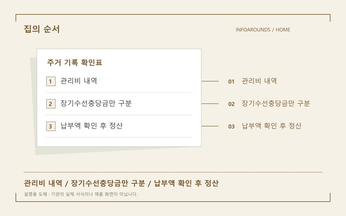 관리비 중 장기수선충당금 항목을 분리해 납부액과 반환액을 확인하는 도해